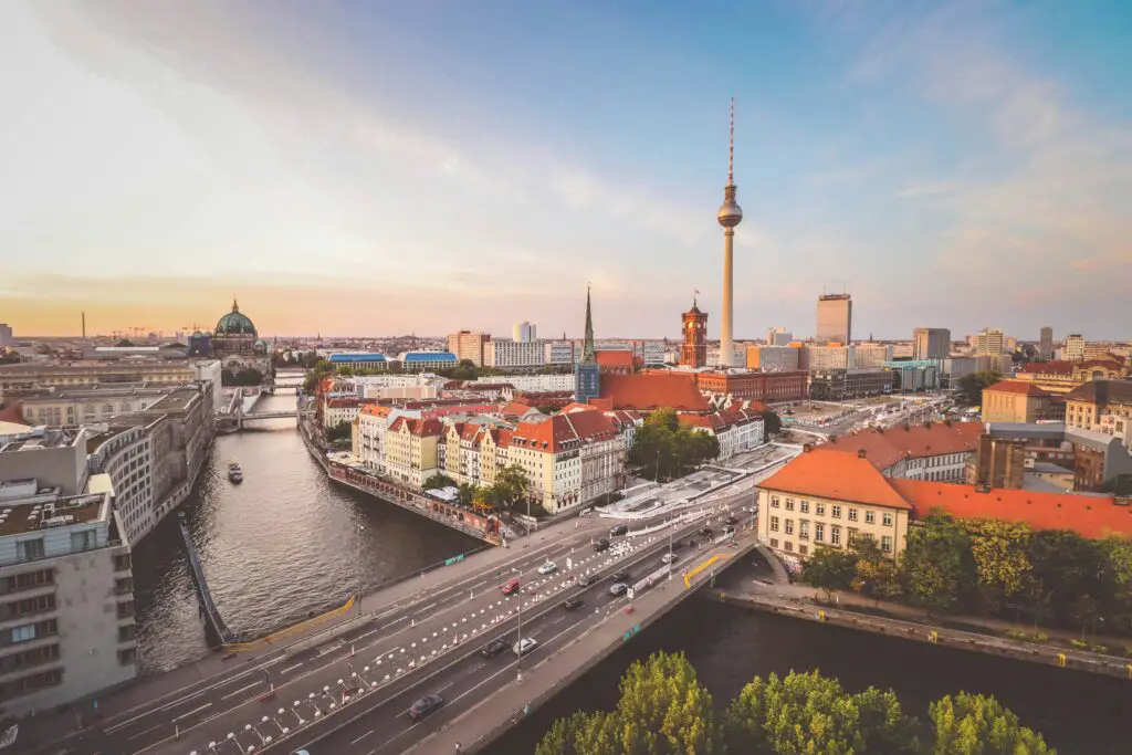 A picture of Berlin Germany with the Spree river and where you can see the TV Tower.
