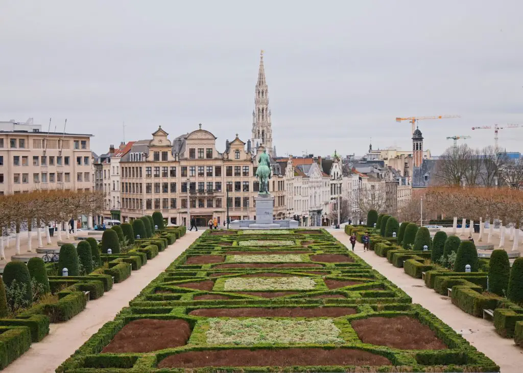 A picture of Brussels Belgium with a beautiful garden.